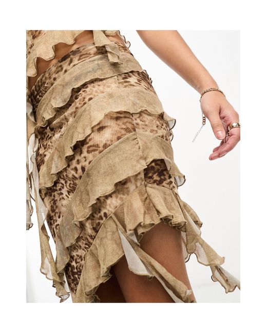 Miss Selfridge White Ruffle Mesh Asymmetric Midi Skirt
