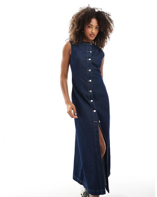 Round Neck Denim Overall Dress