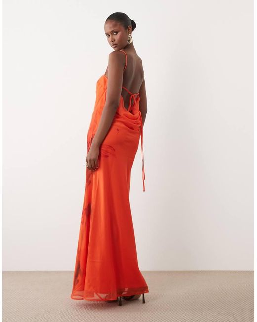 ASOS Red Bias Cut Column Cowl Back Midi Dress With Contrast Binding