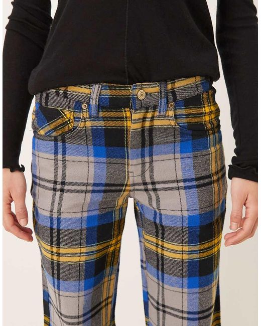 Free People Multicolor Tartan Check Straight Leg Trousers