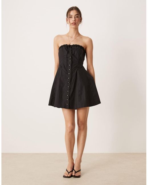 Glamorous Black Button Front Strapless Corset Mini Dress