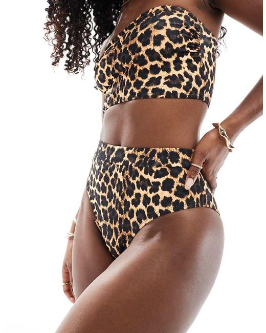 Set Bikini A Fascia Con Slip A Vita Alta Leopardato di Threadbare in Brown