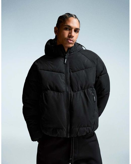 Bershka Black Puffer Jacket With Hood for men