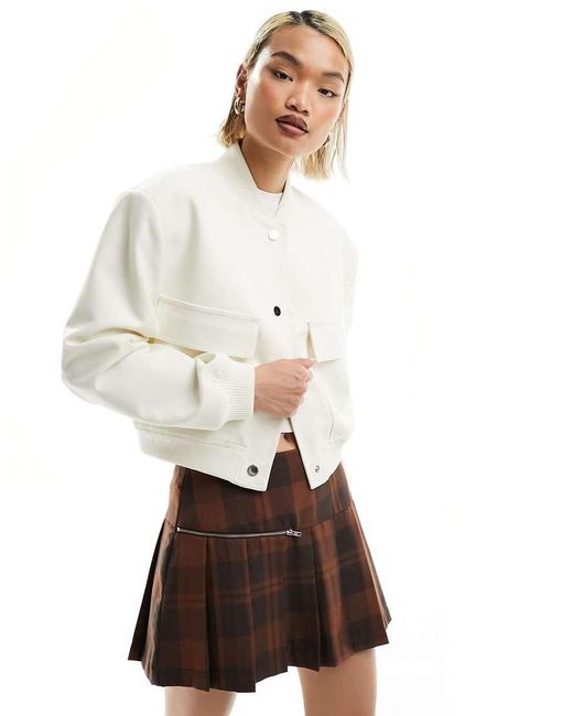 Stradivarius White Tailored Bomber Jacket