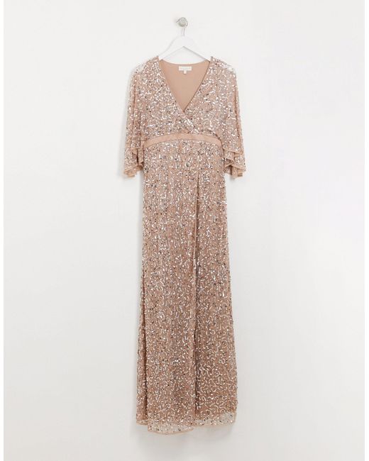 knee length dresses for ladies Gold Sequin Long Sleeve Wrap Maternity Maxi Dress – PinkBlush main image 0