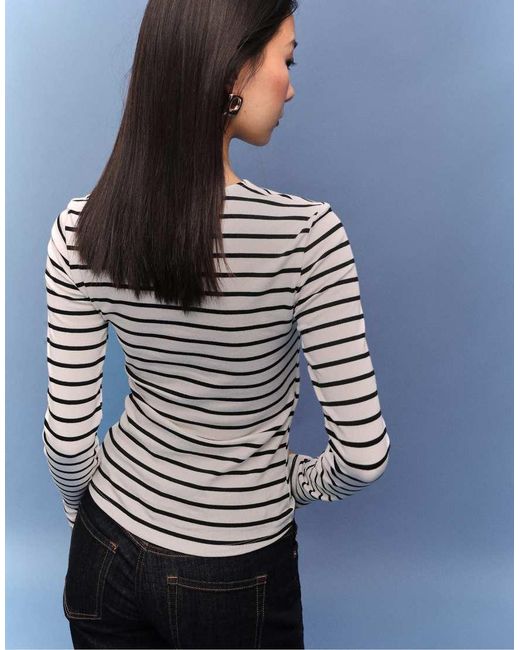 Stradivarius Blue Basic Long Sleeve Striped T-Shirt
