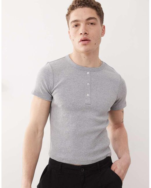 Collusion Gray Ribbed Henley T-shirt for men