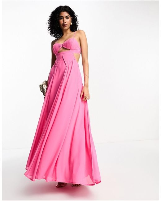 ASOS Corset Strappy Cut Out Maxi Dress in Pink | Lyst Australia