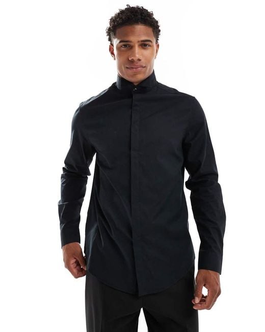 ASOS Black Regular Textured Dress Shirt for men