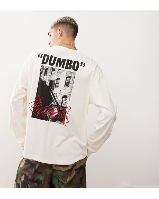Maglietta A Maniche Lunghe Écru Con Stampa Sul Davanti E Sul Retro di Collusion in White da Uomo