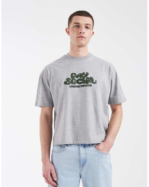 ASOS Gray Boxy Oversized T-shirt With Bubble Text Graphic for men