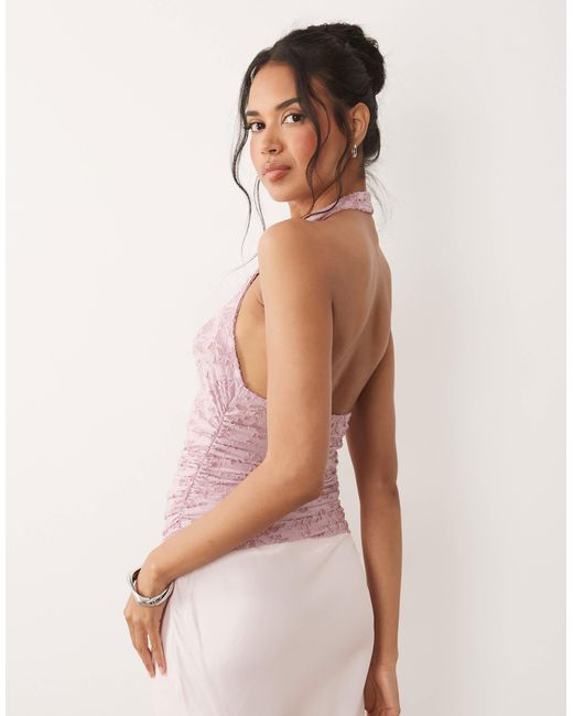 ASOS Pink Devore Ruched Halter Top