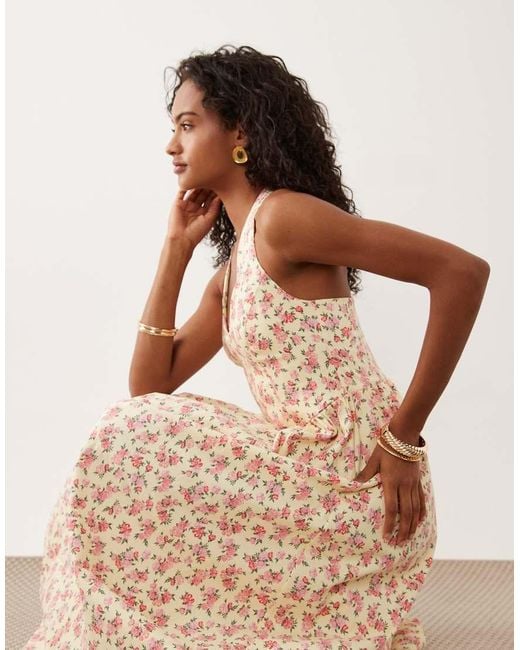 New Look Natural Ditsy Halterneck Drop Waist Midi Dress
