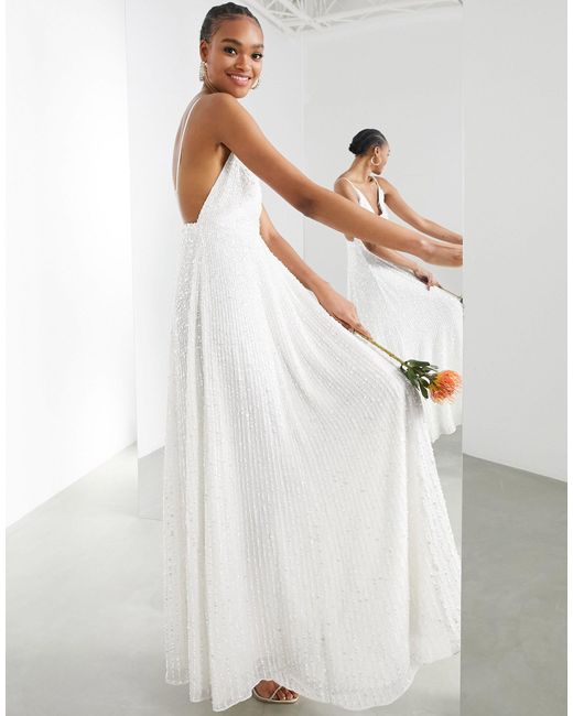 ASOS White Josie Embellished Cami Maxi Wedding Dress