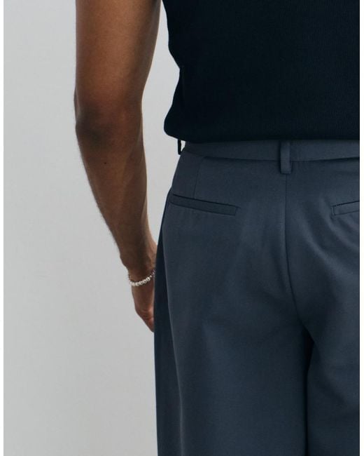 ASOS Blue Pleated Wide Barrel Leg Dress Pants for men