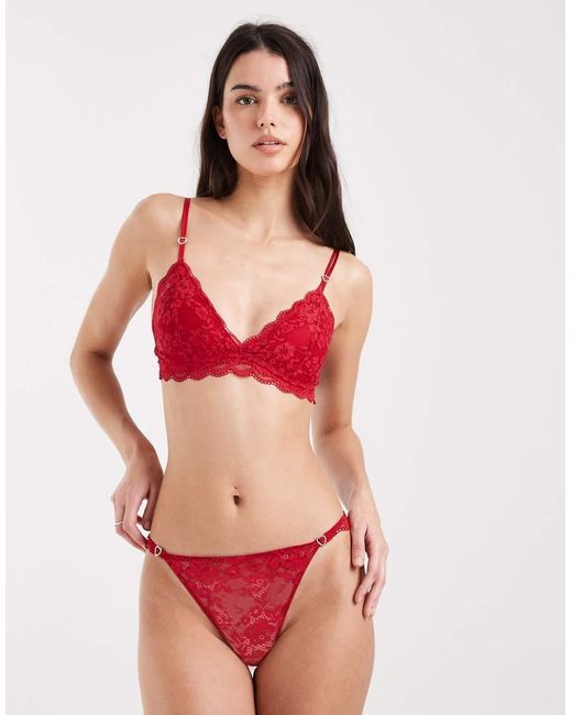 Lindex Red Iris Lace Lightly Padded Bralet With Heart Hardware Detail