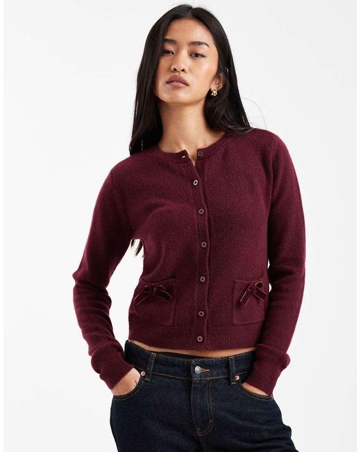 Hollister Red Fy Cloud Bow Pocket Cardigan