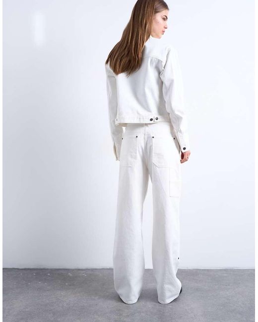 TOPSHOP White Column Mid Rise Straight Jean With Utility Pockets