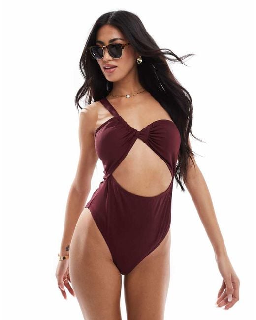 4th & Reckless Red Asymmetric Shoulder Cutout Swimsuit