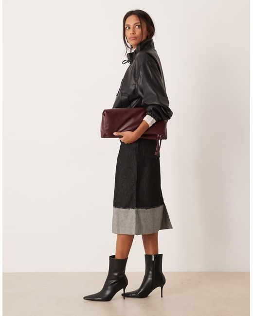 ASOS Natural Midi Skirt With Turn Back Distressed Hem