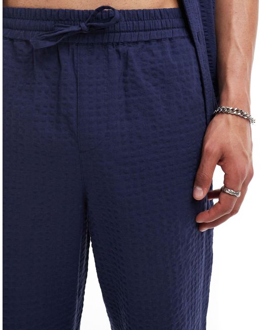 ASOS Blue Co-ord Relaxed Seersucker Beach Trouser With Elasticated Waist for men