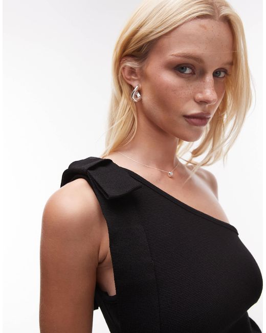 Mango Black One Shoulder Tie Knitted Top