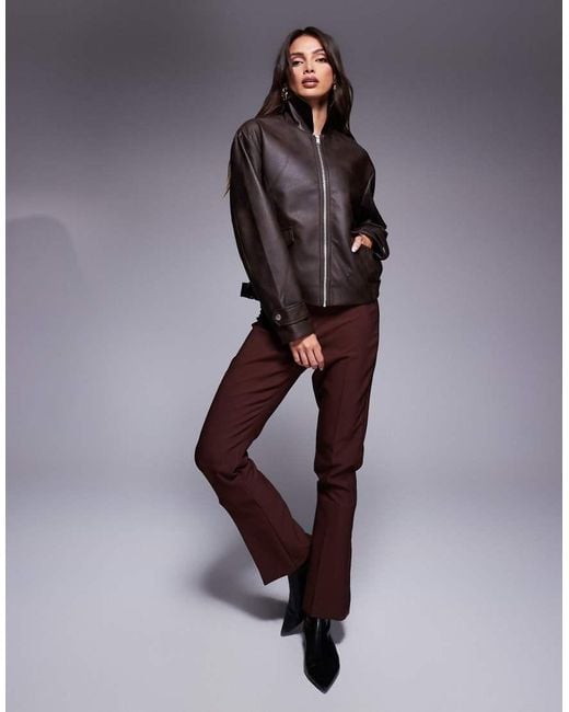 River Island Brown Distressed Bomber Jacket