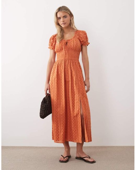 Miss Selfridge Orange Broderie Milkmaid Maxi Dress
