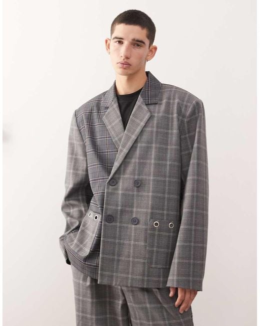 Reclaimed Vintage Gray Eyelet Detail Oversized Boxy Blazer Co-Ord for men