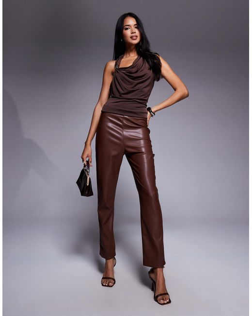 Pantalon en similicuir - marron ASOS en coloris Blue