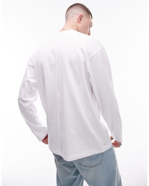 Topman White Relaxed Long Sleeve Skater T-shirt With Seam Detail for men