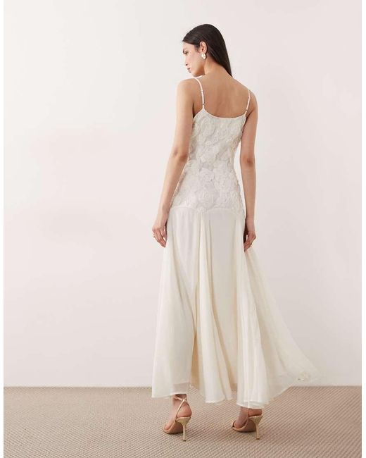 Y.A.S Natural Floral Appliqué Dropped Waist Cami Maxi Dress
