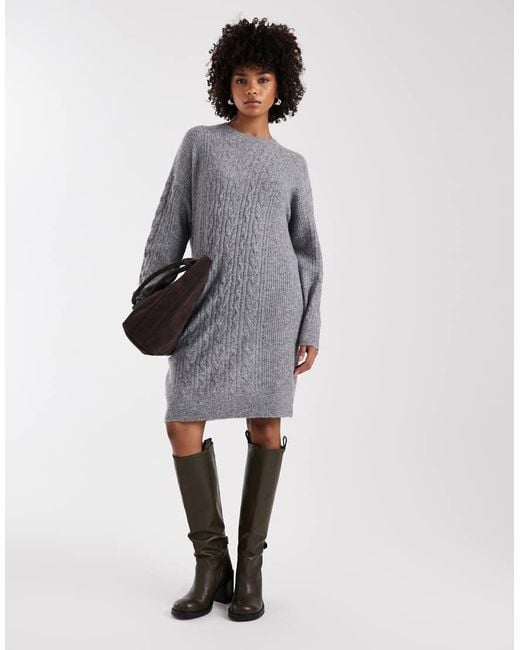 Pieces Gray Cable Knitted Mini Dress