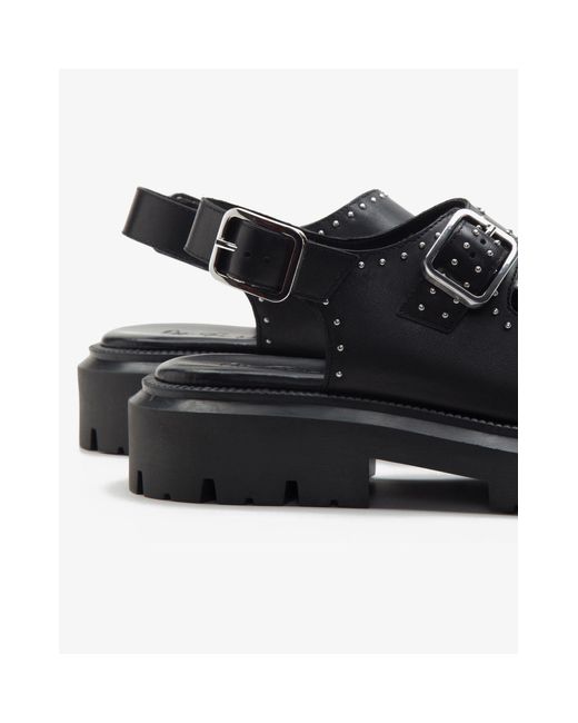 OFF THE HOOK Black Boston Triple Strap Western Leather Chunky Sandals