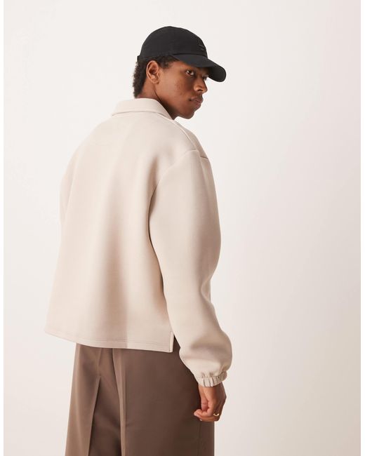Sweat en tissu imitation néoprène épais coupe carrée oversize avec col zippé - beige ASOS pour homme en coloris Natural