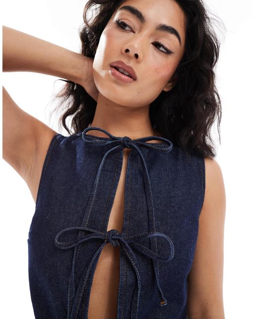 ASOS Blue Denim Tie Front Shift Dress