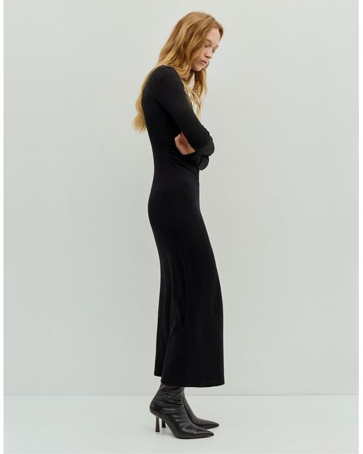 Pull&Bear Black Gathered Midi Dress