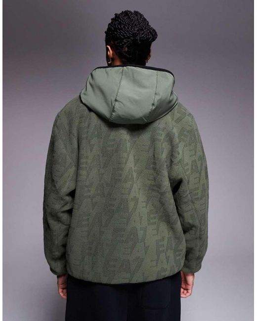 EA7 Gray Armani Logo Embossed Polar Fleece With Hood for men