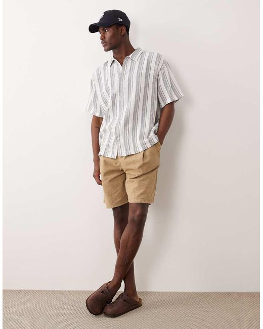 Jack & Jones White Textured Stripe Shirt With Short Sleeves for men