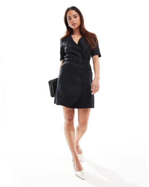 & Other Stories Black Linen Wrap Mini Dress With Belt