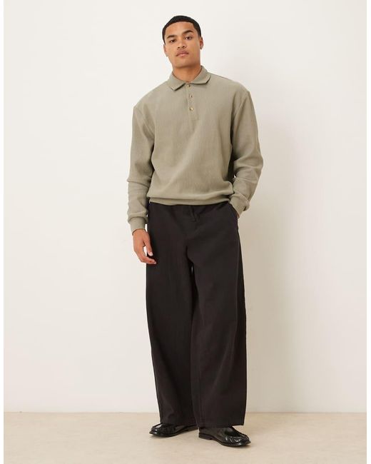 ASOS Ruimvallende Geribbelde Polo in het Gray voor heren