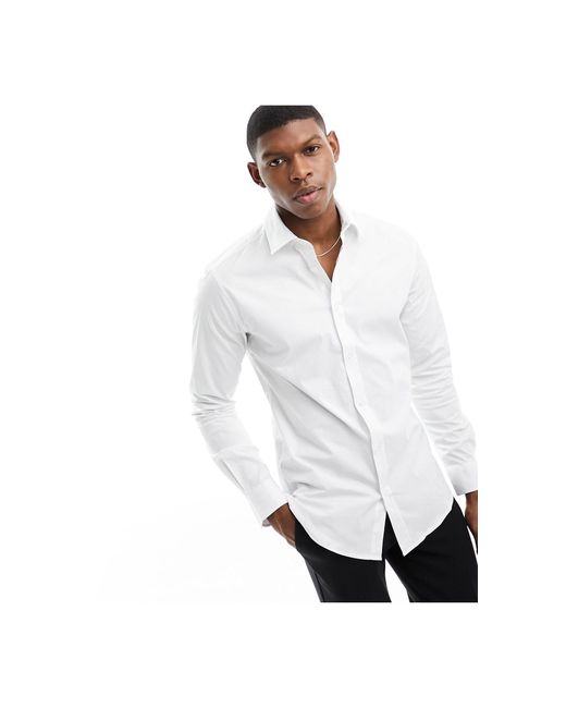 Only & Sons White Slim Fit Easy Iron Shirt for men