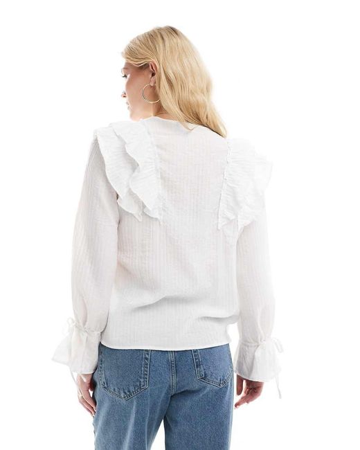 Vero Moda Blouse Met Ruches En Gestrikte Mouwen in het White