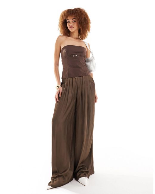 Lioness Brown Satin Palazzo Trousers