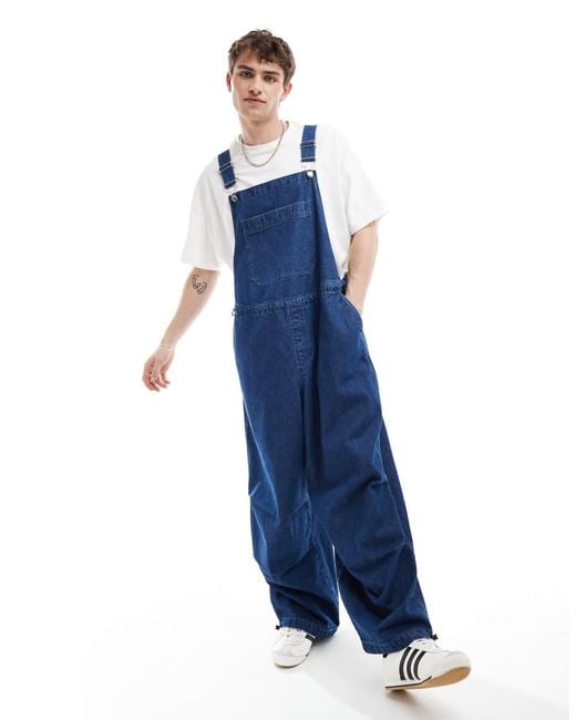 ASOS Blue Oversized Parachute Denim Dungaree for men