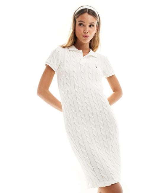 Polo Ralph Lauren White Cable Knit Polo Dress With Logo