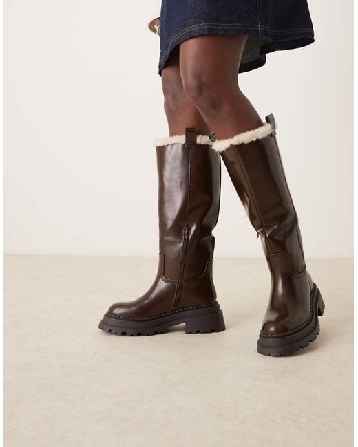 ASOS Brown Cecilia Chunky Flat Knee Boots