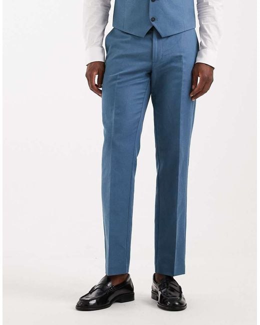 ASOS Blue Slim Linen-rich Suit Pants for men