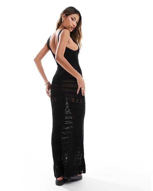 Miss Selfridge Black Crochet Maxi Dress