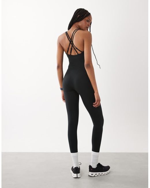 4505 Black Tall Strappy Unitard With Inner Bra